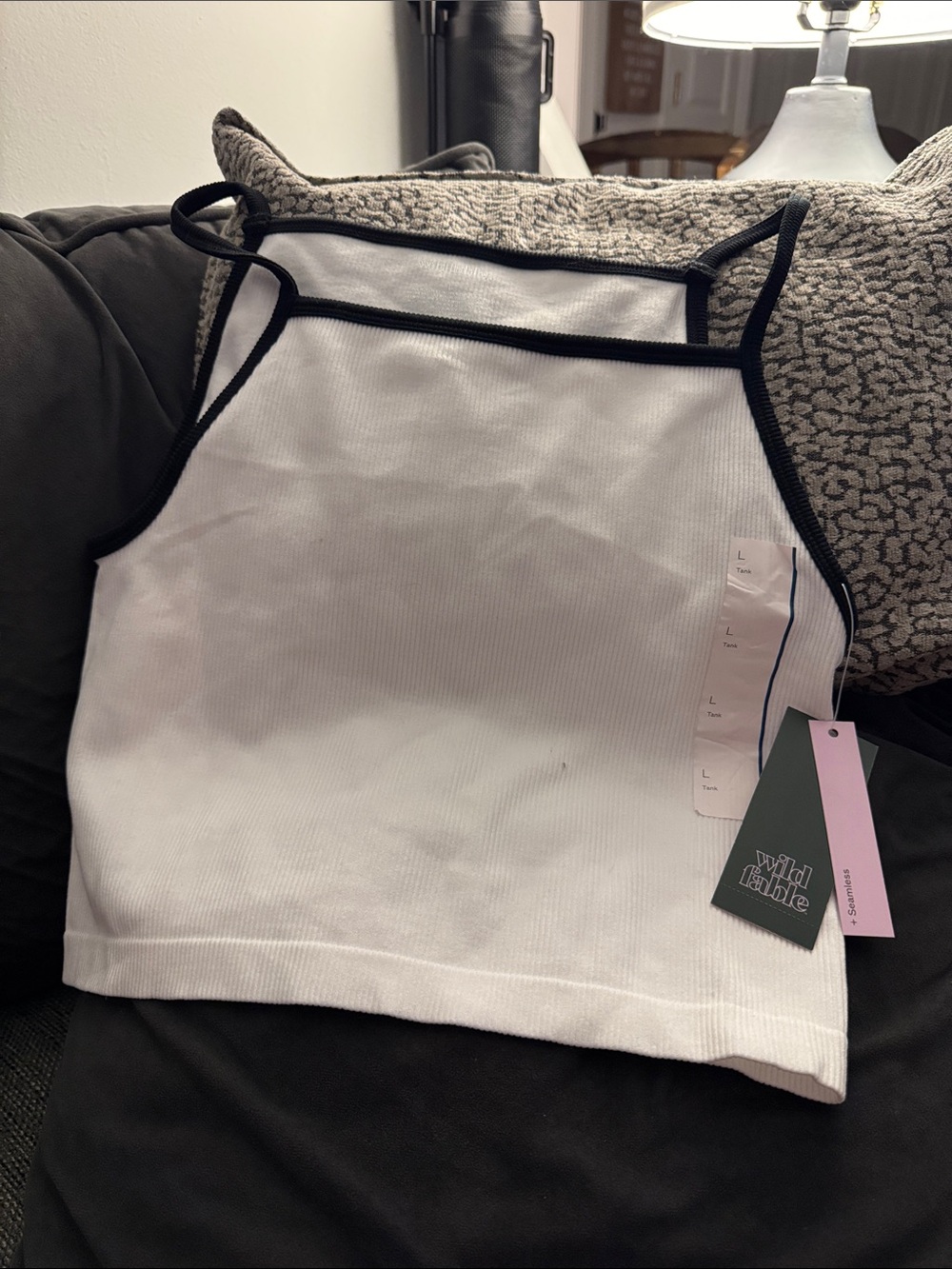 wild fable White Ribbed Tank with Black Trim